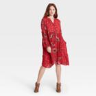 Women's Floral Print Long Sleeve Hem Dress - Knox Rose Red