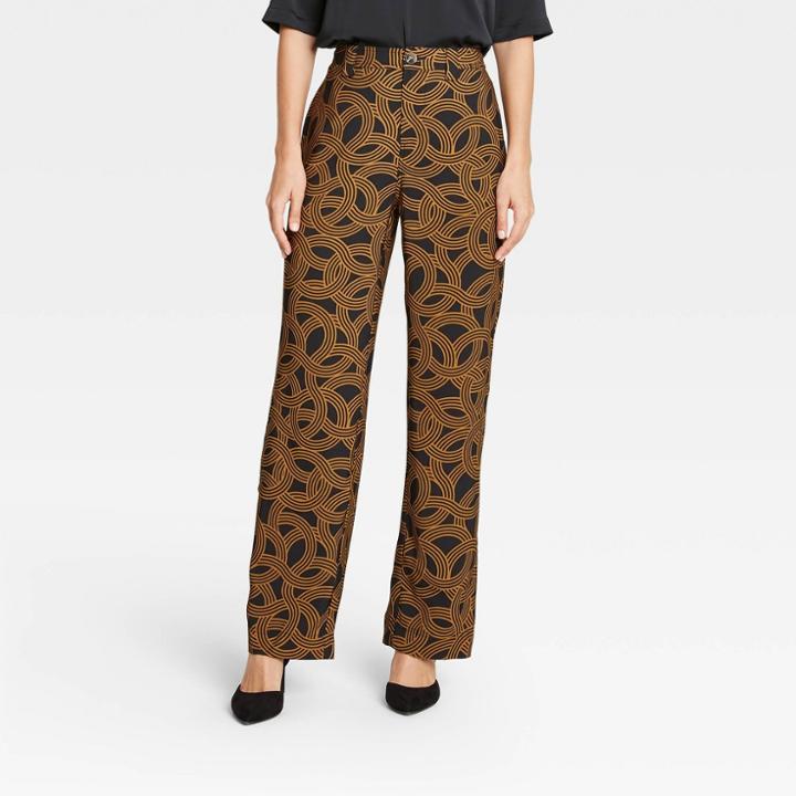 Women's Swirl Print High-rise Relaxed Fit Wide Leg Pants - Who What Wear Brown