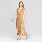 Women's Floral Print Flutter Sleeve V-neck Wrap Maxi Dress - Xhilaration Gold