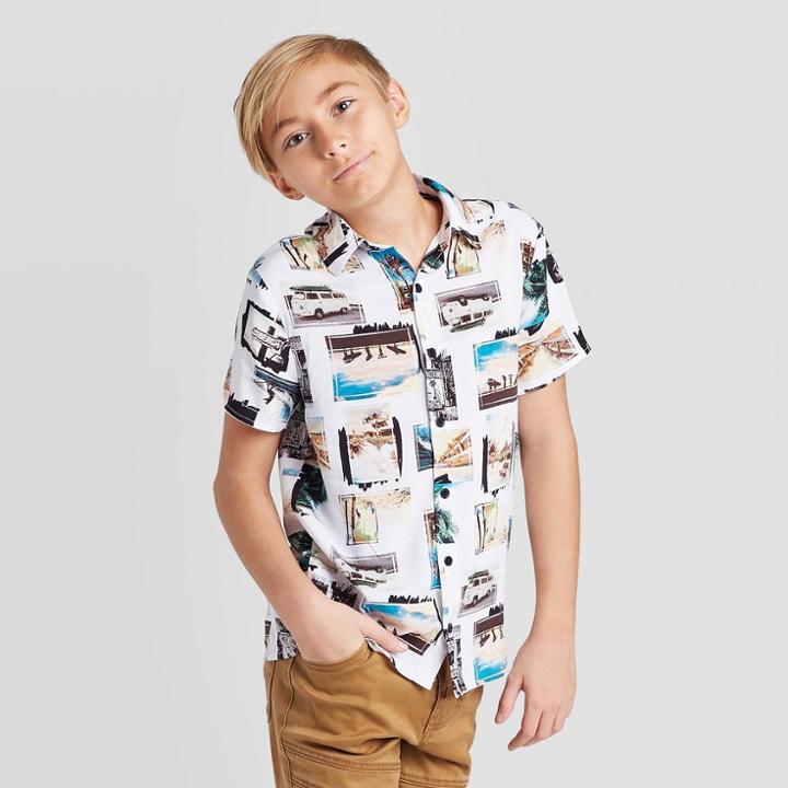 Petiteboys' Tropical Short Sleeve Button-down T-shirt - Art Class White