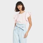 Women's Multi Striped Ruffle Short Sleeve Linen Top - A New Day Pink