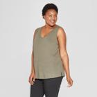 Women's Plus Size V-neck Tank - Ava & Viv Olive (green)