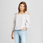Women's Striped 3/4 Sleeve Tie Shoulder Shirt - A New Day Gray