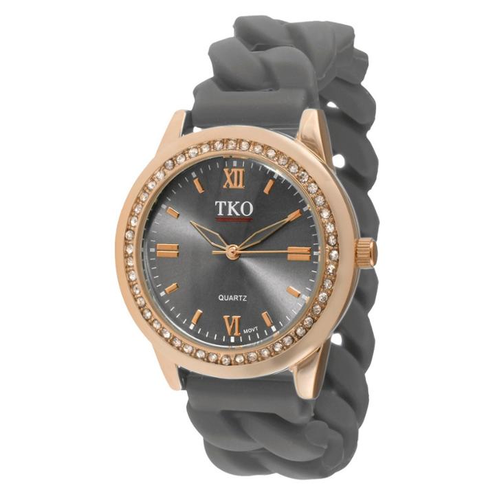 Target Women's Tko Rubber Chain Crystal Bezel Watch - Rose Gold/gray, Gray/rose Gold