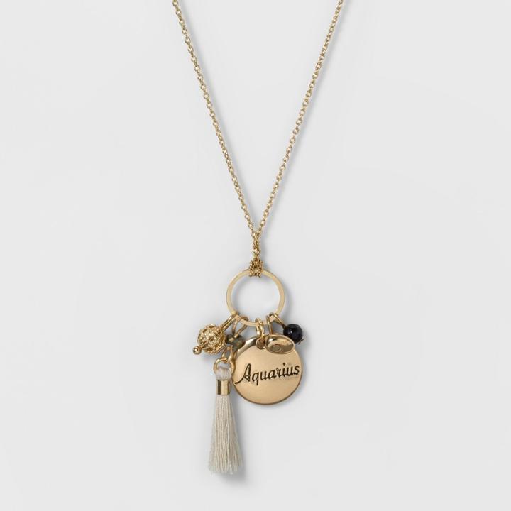Target Women's Fashion Zodiac Aquarius Charm Necklace - Gold, Bright Gold Zodiac Sign - Aquarius