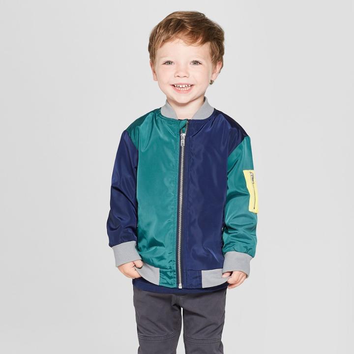 Toddler Boys' Colorblock Bomber Jacket - Cat & Jack Navy 12m, Boy's, Blue