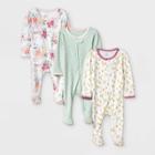 Baby Girls' 3pk Meadow Zip-up Sleep N' Play - Cloud Island White/mint/yellow Newborn