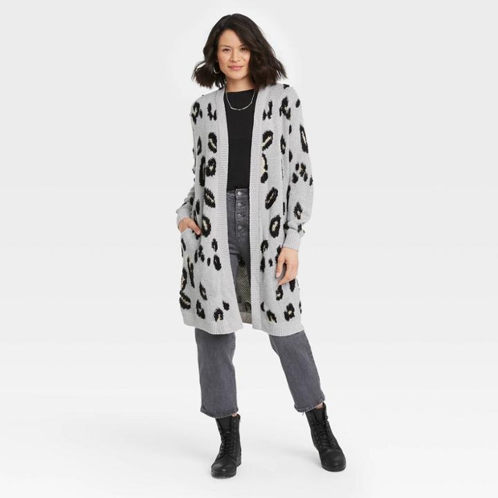 Women's Cardigan - Knox Rose Gray Leopard Print