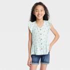 Girls' Button-front Sleeveless Woven Shirt - Cat & Jack Light Turquoise Blue