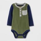 Baby Boys' Henley Colorblock Long Sleeve Bodysuit With Pocket - Cat & Jack Olive Green Newborn