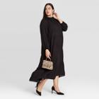 Women's Plus Size High Neck Long Sleeve Tiered Dress - A New Day Black