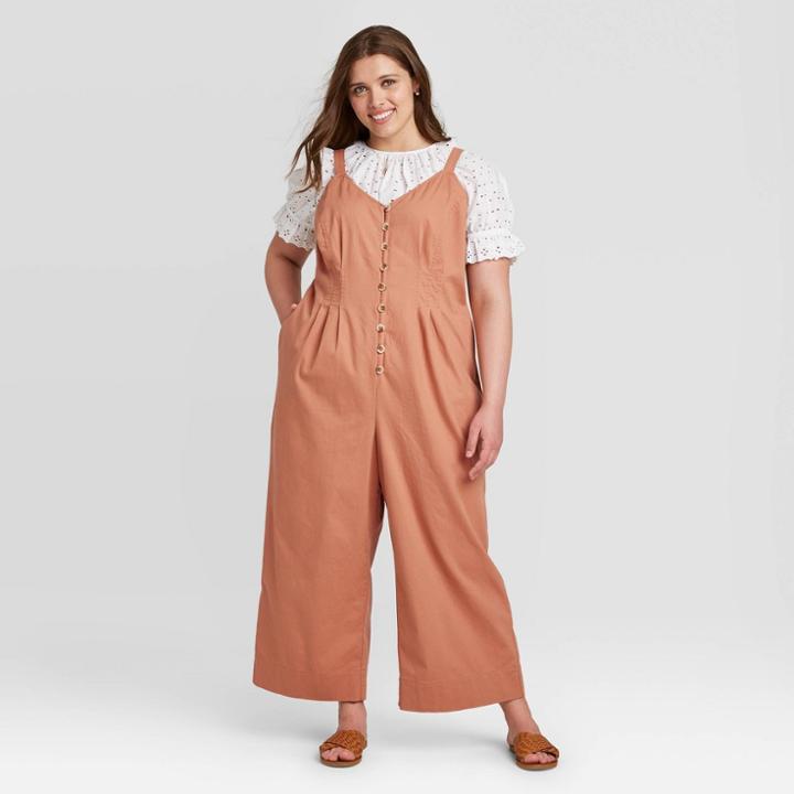 Women's Plus Size Sleeveless Button-front Jumpsuit - Universal Thread Brown