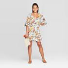 Women's Floral Print Elbow Sleeve V-neck Mini Dress - Xhilaration Light Blue