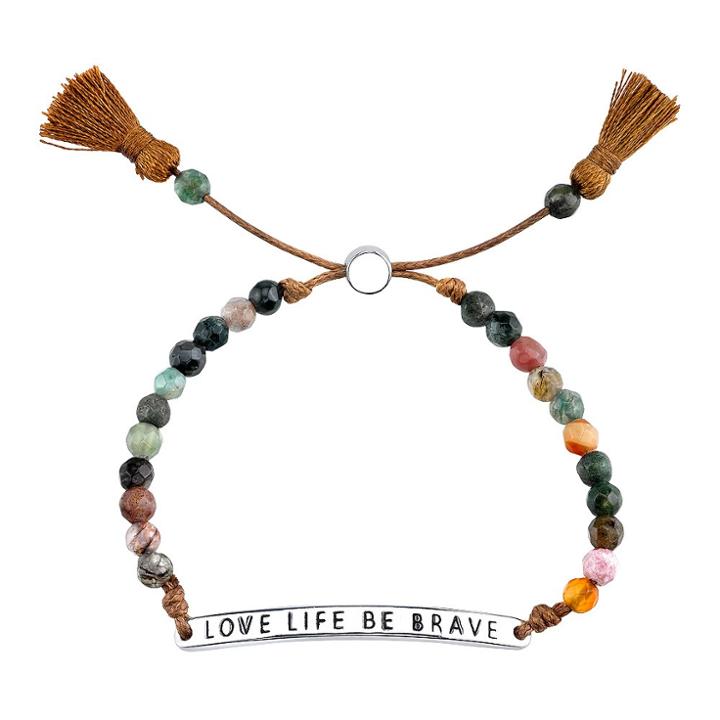 Target Fancy Jasper Genuine Stone Slide Bracelet - 8 - Silver/green, Girl's