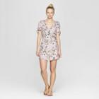 Women's Floral Print Short Sleeve V-neck Wrap Dress - Xhilaration Lilac