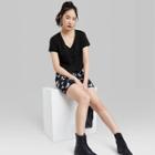 Women's Short Sleeve Boxy Cropped V-neck T-shirt - Wild Fable Black