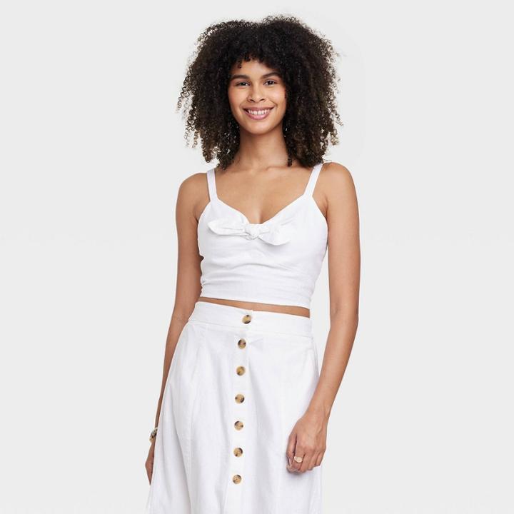 Women's Tie-front Cropped Tank Top - Universal Thread White