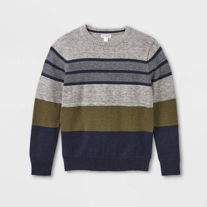Boys' Colorblock Striped Crew Neck Sweater - Cat & Jack Green/navy