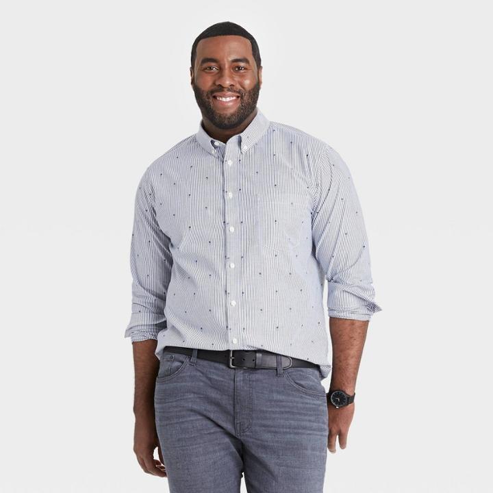 Men's Tall Palm Print Regular Fit Stretch Poplin Long Sleeve Button-down Shirt - Goodfellow & Co