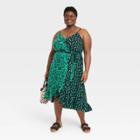 Women's Plus Size Sleeveless Tie-front Wrap Dress - Ava & Viv Dark Green X