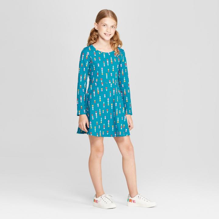 Girls' Long Sleeve Dress - Cat & Jack Teal (blue)