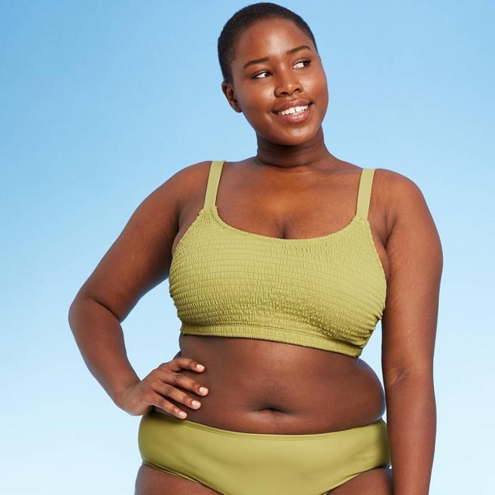 Juniors' Plus Size Smocked Bralette Bikini Top - Xhilaration Olive Green