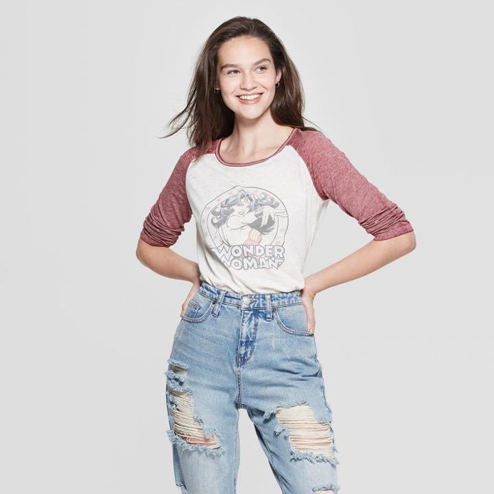 Women's 3/4 Sleeve Dc Comics Wonder Woman Raglan Graphic T-shirt (juniors') White