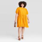 Women's Plus Size Puff Short Sleeve Eyelet Dress - Universal Thread Yellow