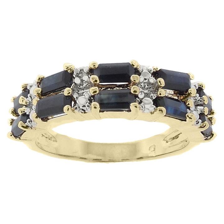 Target 0.01 Ct.t.w. Diamond Accent And Emerald Cut Sapphire 2-row Prong Set Ring 18k Gold Plated (size 7), Women's, Navy