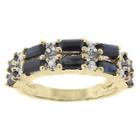 Target 0.01 Ct.t.w. Diamond Accent And Emerald Cut Sapphire 2-row Prong Set Ring 18k Gold Plated (size 7), Women's, Navy