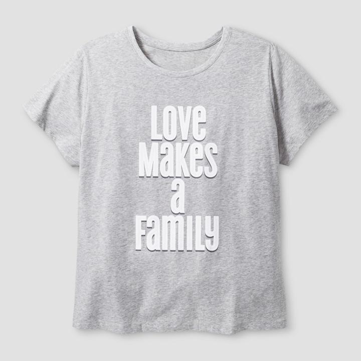 Shinsung Tongsang Women's Plus Size Short Sleeve Love Makes A Family T-shirt - Heather Gray