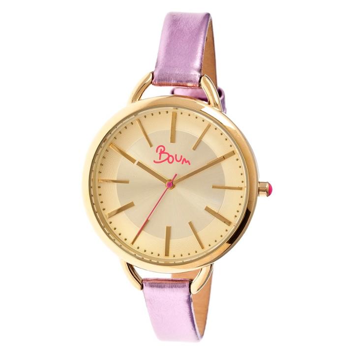 Women's Boum Champagne Watch With Genuine Leather Metallic-finish Strap-lavender, Purple