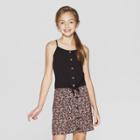 Girls' Button Tie Front Tank Top - Art Class Black