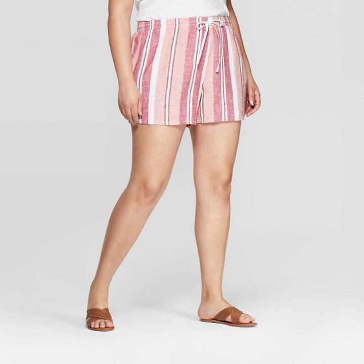 Women's Plus Size Striped Mid-rise Pull On Shorts - Universal Thread Pink