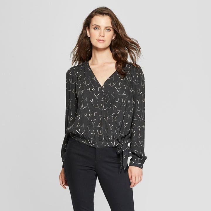 Women's Long Sleeve Wrap Top - Universal Thread Dark Gray