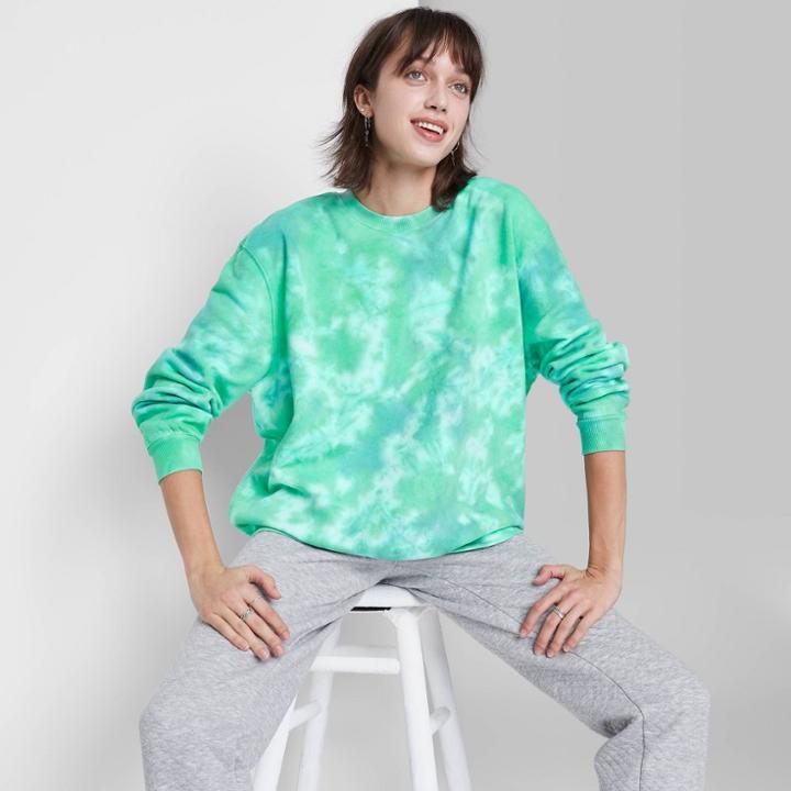Women's Oversized Sweatshirt - Wild Fable Blue/green Tie-dye