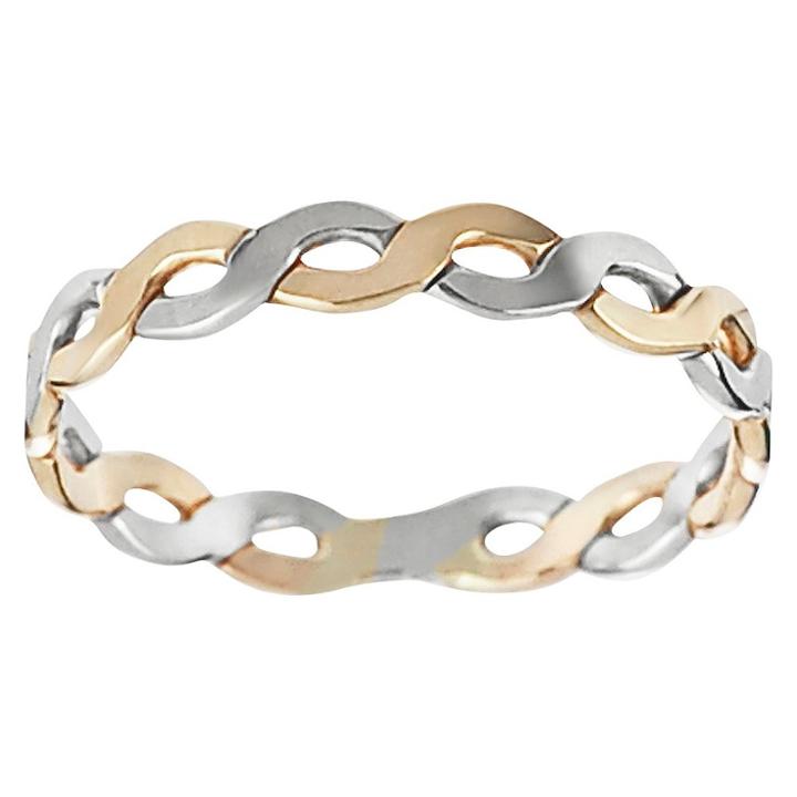Journee Collection Women's Tressa Collection Sterling Silver Two Tone Band With Twisted Design - Silver/ Gold (7), Size: 9,