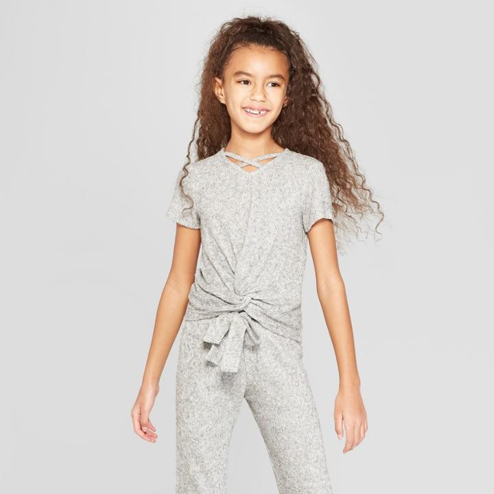 Girls' Short Sleeve Bar Front Twist Front T-shirt - Art Class Heather Gray