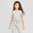 Girls' Short Sleeve Bar Front Twist Front T-shirt - Art Class Heather Gray