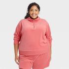 Women's Plus Size Velour Pullover Sweatshirt - Ava & Viv Coral Red