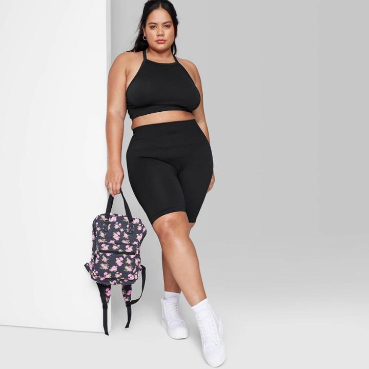 Women's Plus Size High-rise Seamless Bike Shorts - Wild Fable Black