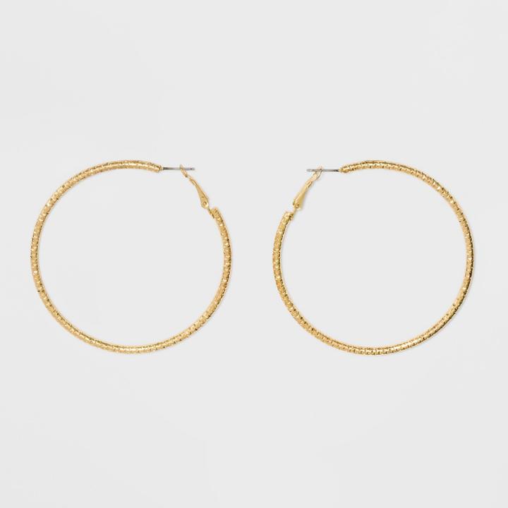Target Hoop With Etching Earrings - Gold