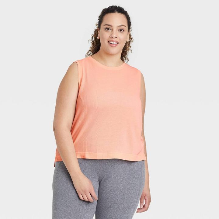 Women's Plus Size Crop Active Tank Top - All In Motion Peach Orange