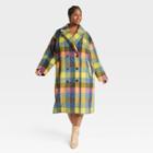 Women's Plus Size Double Breasted Overcoat - Ava & Viv Plaid 1x, Multicolor Plaid