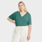 Women's Plus Size Short Sleeve V-neck T-shirt - A New Day Teal