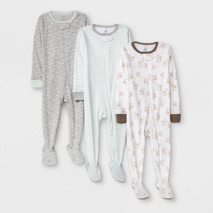 Baby Boys' 3pk 'oh Deer' Tight Fit Sleep N' Play - Cloud Island Aqua