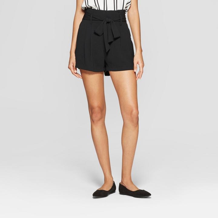 Women's Paperbag Waist Shorts - A New Day Black