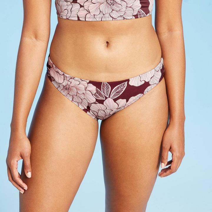Women's Hipster Bikini Bottom - All In Motion Burgundy Floral