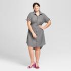 Women's Plus Size Gingham Short Sleeve Shirtdress - Ava & Viv Black X