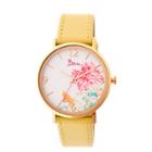 Women's Boum Mademoiselle Floral Dial Synthetic Leather Strap Watch- Goldenrod, Yellow